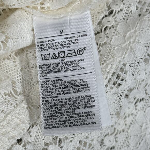 Old Navy Shirt Women Medium White Open Crochet Button Up Boho Neutral Minimalist - Picture 7 of 8